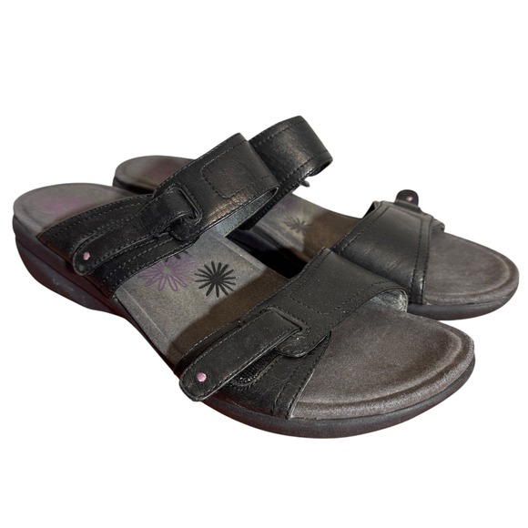 Dansko Black Double Strap Adjustable Leather Sandals Sz 41/9.5 Comfort Lagenlook - Picture 1 of 11